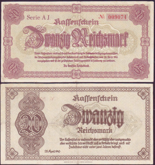 1945 Germany 20 Reichsmark (Sudetenland-Lower Silesia) L000607